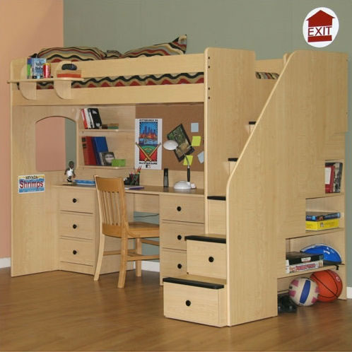 Berg Utica Twin Dorm Loft Bed in Natural Maple - Click to Enlarge