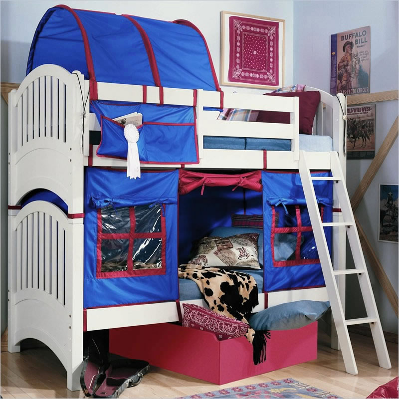 Twin over Full Bunk Beds with Blue Bunk Bed Tent 