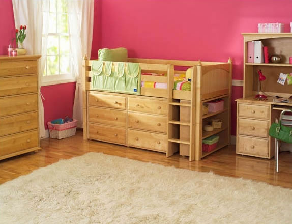 Maxtrix Kids Twin Low Loft Bed With Dresser And Bookcase